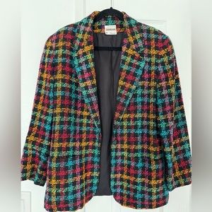 Vintage Plaid Tweed Blazer Jacket Shoulder Pads